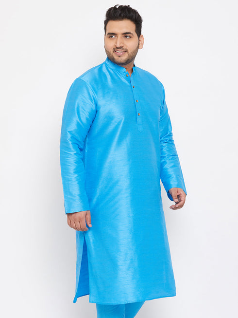 Vastramay Men's Plus Size Aqua Blue Silk Blend Kurta